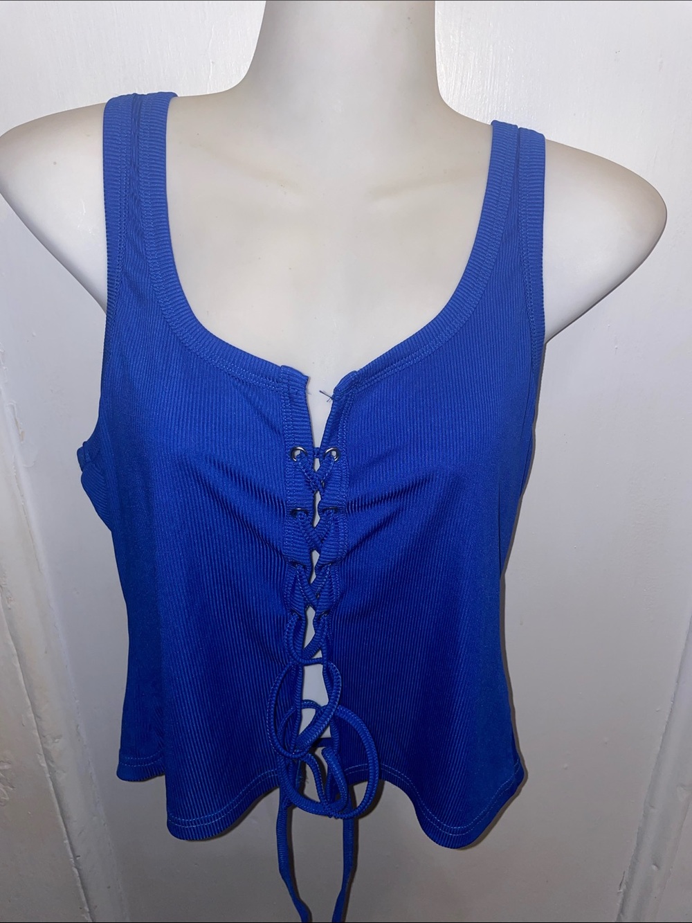 SHEIN Blue Lace-Up Ribbed  Crop Tank Top 2X